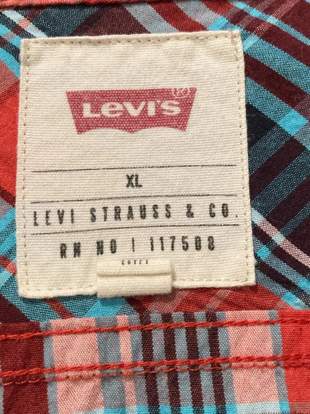 Levis Blue Red Brown Plaid Flannel Button Down Shirt XL